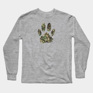 Distressed Camo Dog Paw Print Long Sleeve T-Shirt